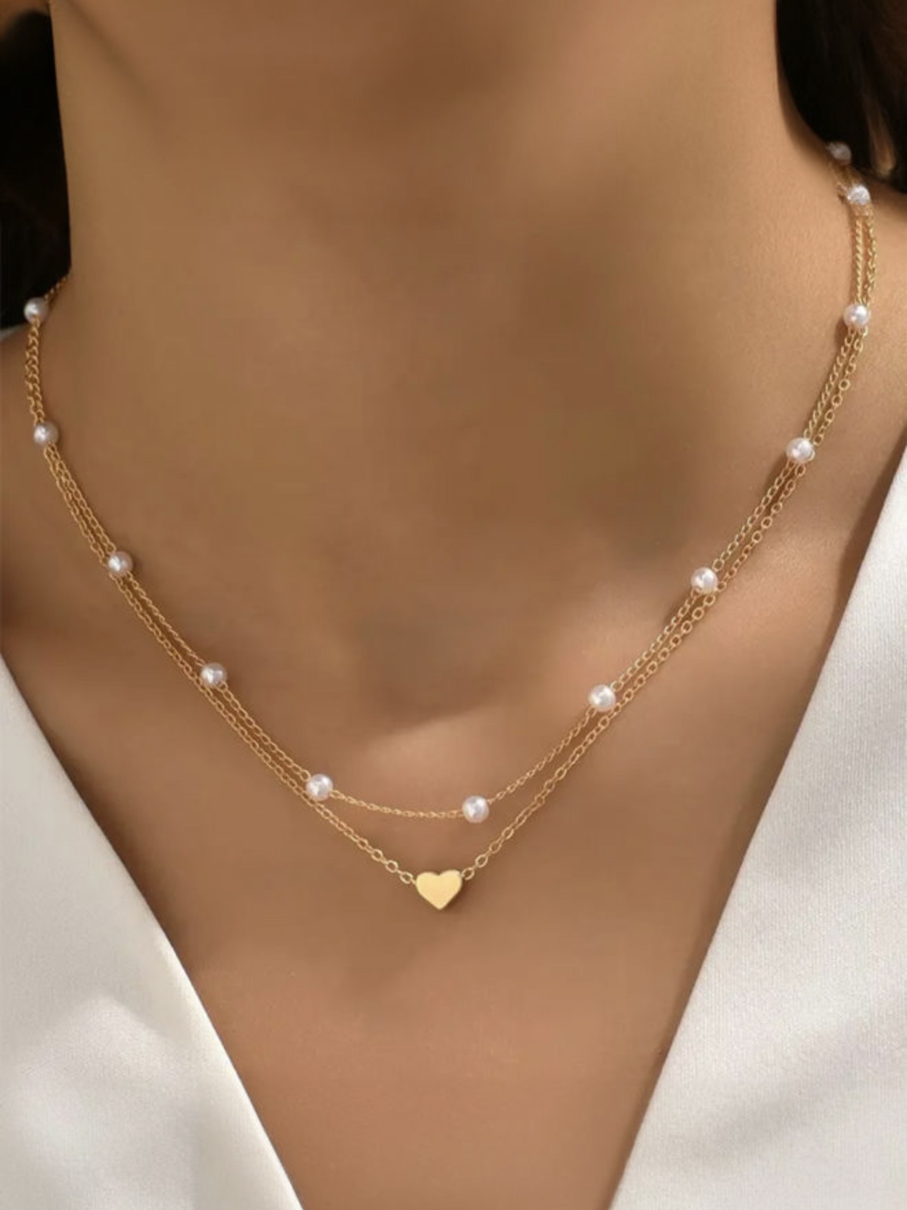Gold Heart and Pearl Necklace
