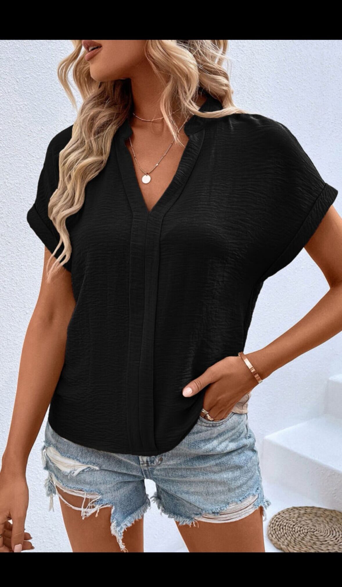Black V-Neck Blouse