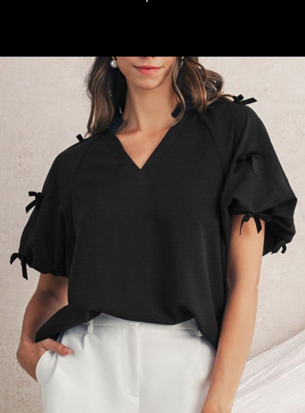 Black Bow Puff Sleeve