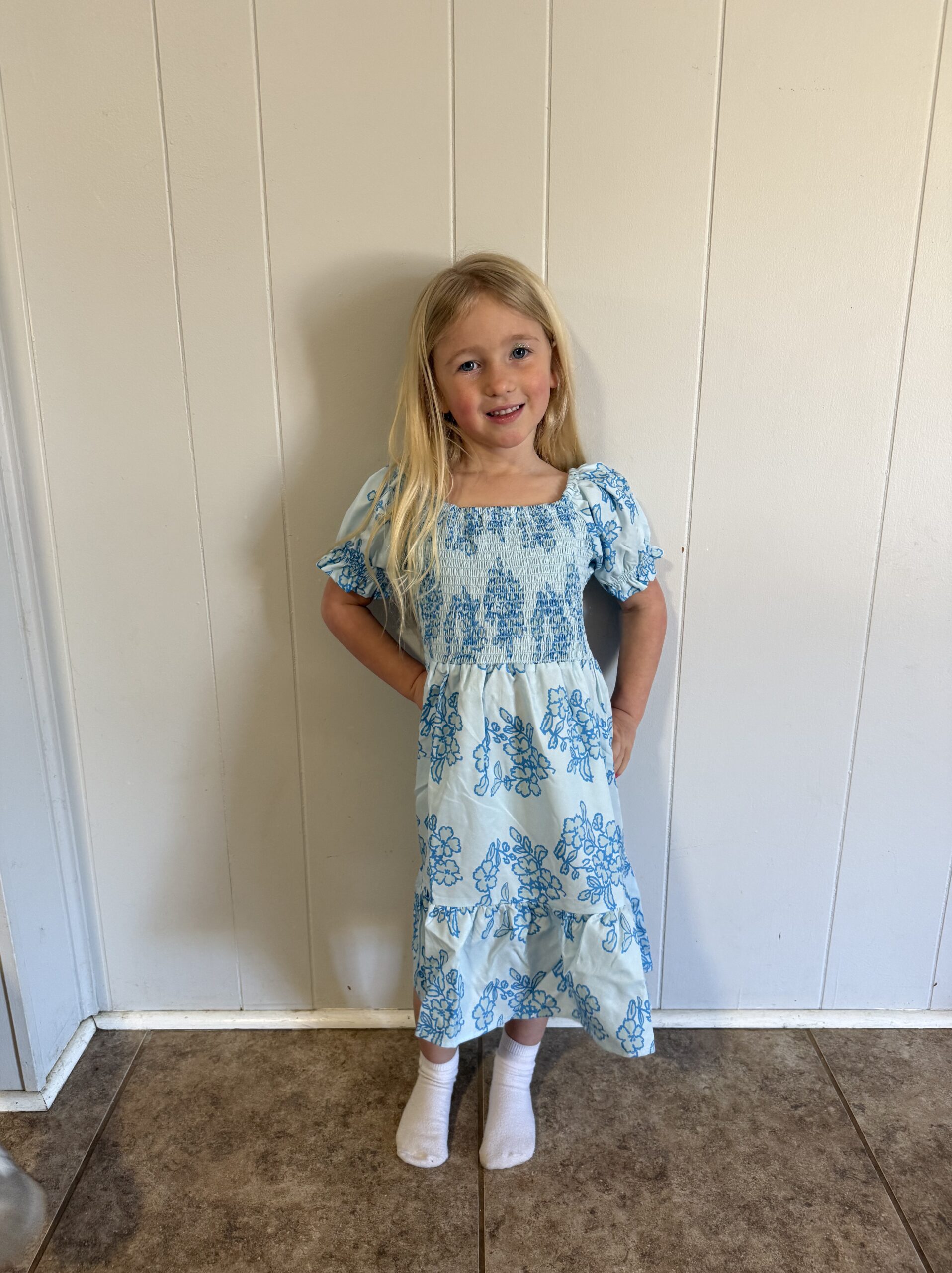 Blue Floral Girls Dress